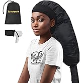 TEPENAR Hair Dryer Bonnet Attachment: Upgraded Extra Large Hooded Dryer Adjustable Hair Dryer Caps - Easy to Use for Natural Curly Textured Hair Care Styling Fast Drying - Black