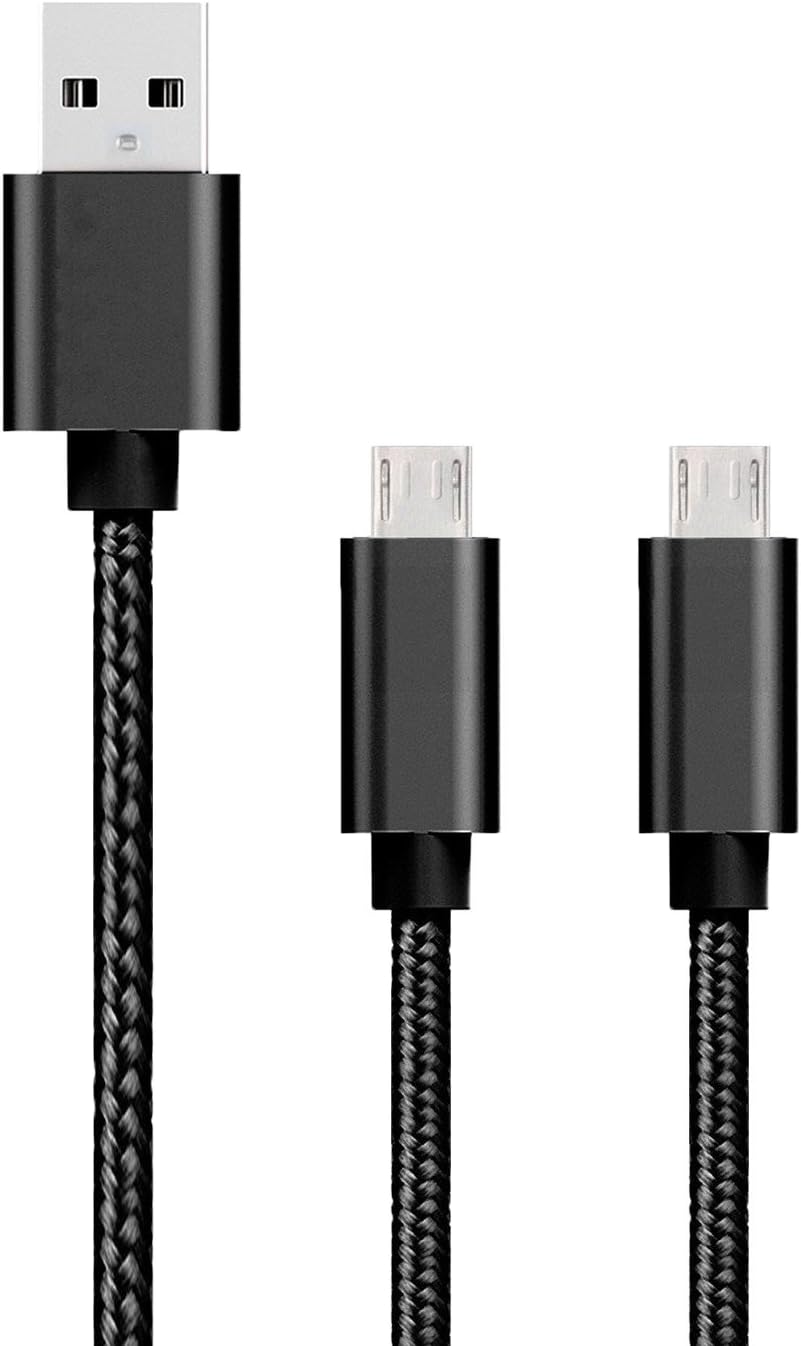 Premium Micro USB Nylon Braided Cable Tangle-Free Fast Charging and Sync Cable - Pack of 2 BLACK for Dupad Story M7 / Dupad Story Marshall