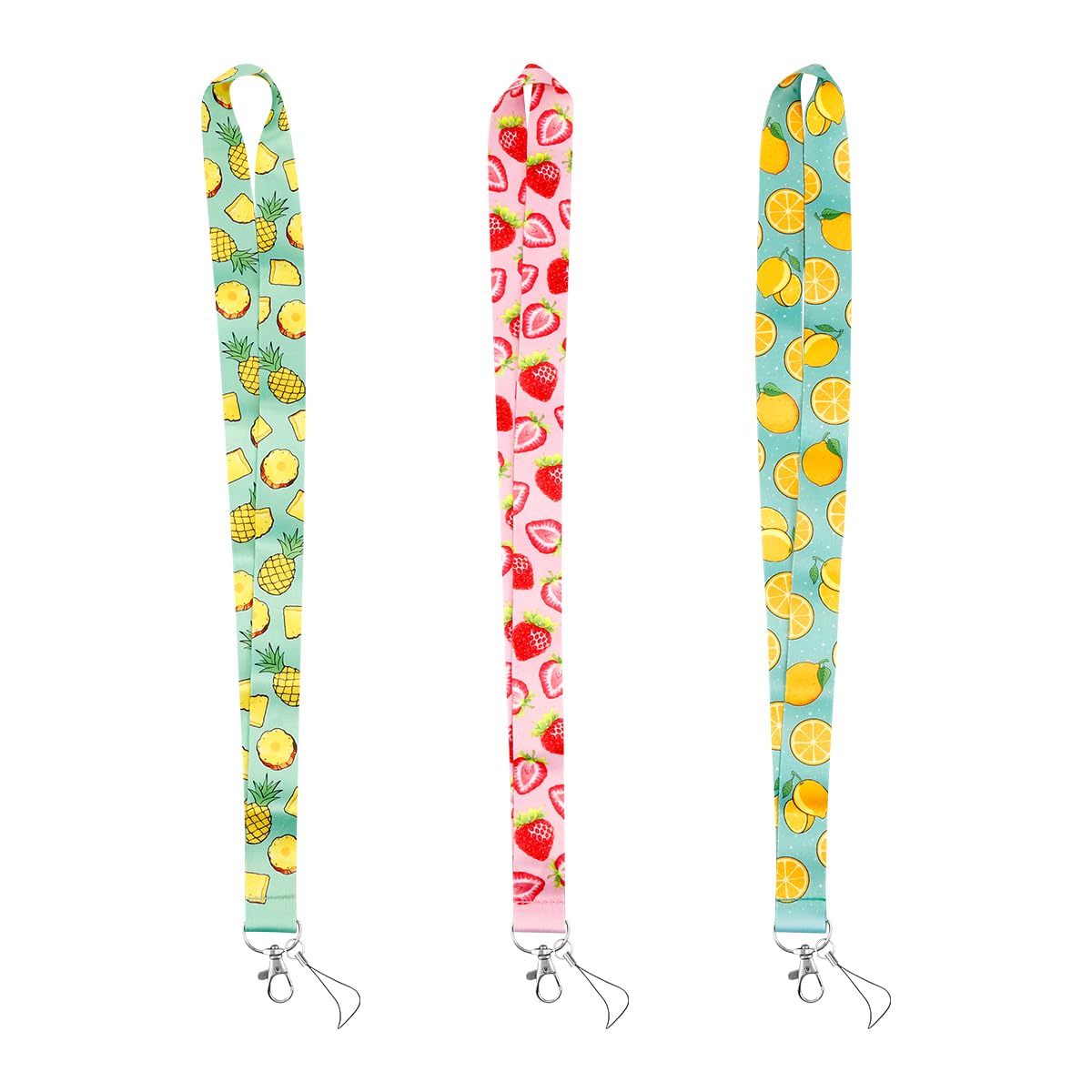 Tabanzhe 3Pcs ID Lanyards Strap - Cute Fruit Print Series Lanyards for Phone, Bag, ID Card Holder, and Key-chains, Ideal for Women, Men, and Kids