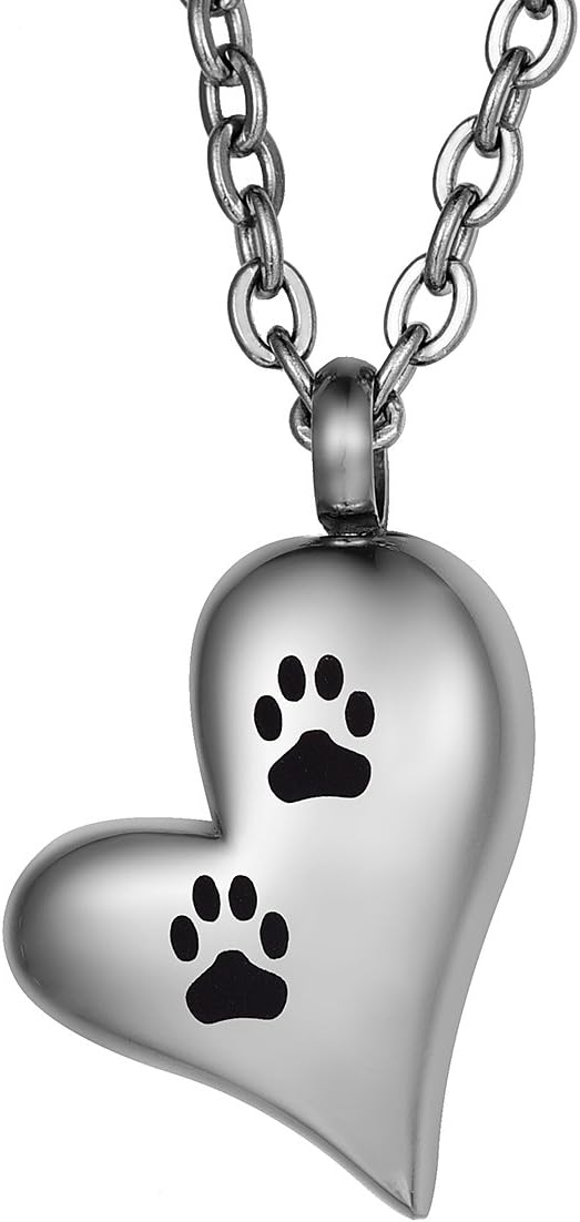 ZCBRISK Love Heart Pet Paw Dog Urn Pendant Necklace for Ashes, Memorial Keepsake Cremation Jewelry