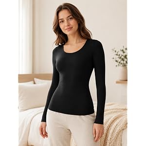 Womens Ultra Thin Thermal Underwear Top Hyaluronic Acid Moisture Infused Lightweight Long Johns Base Layer Shirt