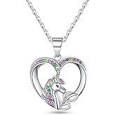 BRIJEWLIC Unicorn Necklaces - Silver Cursive Initial Necklace with CZ Heart Pendant for Girls & Teen Girls