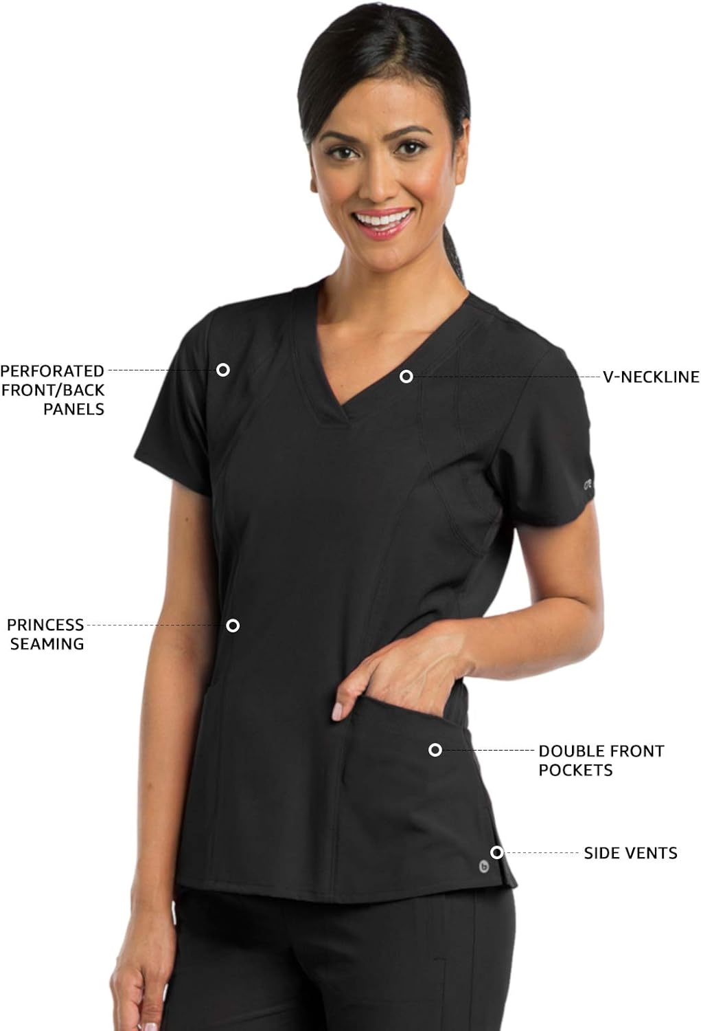 BARCO ONE 4-Pocket V-Neck Top for Women– 4-Way Stretch Medical Scrub Top: Clothing