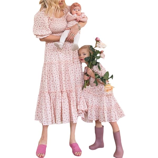 open lace back dress Pastel Pink Mommy and Me Matching Dresses