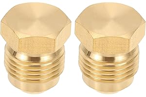 PATIKIL 3/8" Tube OD Brass Flared Plug, 2 Pack 45 Degree SAE Seal Tube Fitting Hex Pipe Fittings for Refrigeration Gas Hydrau