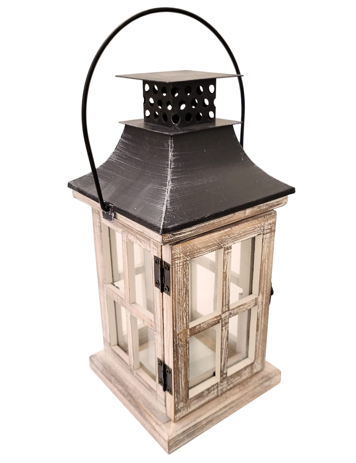 Vintage Decorative Lantern Candle Holder Wooden Rustic Farmhouse Wedding Centerpiece Lantern for Table Top Mantle Wall Hanging Display Party Home Decor Indoor Outdoor Christmas (Style A)