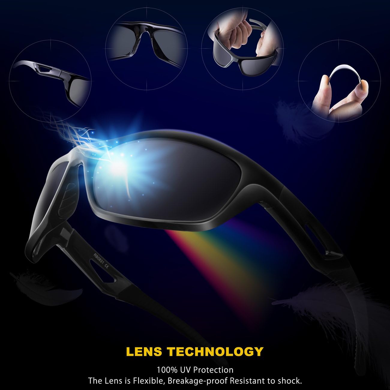 RIVBOS Polarized Sports Sunglasses Driving Sun Glasses Shades for Men Women Tr90 Frame for Cycling Baseball Running Rb831 Black&Grey: Clothing