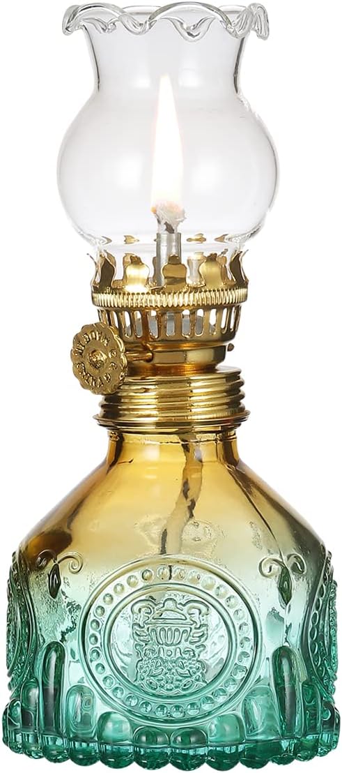 Oil Lamps & Accessories - DNRVK Vintage Gradient Color Glass Oil Kerosene Lamp Color Oil Lamps for Indoor Use Oil Lantern Indoor Decorative Hurricane Lamp Oil Lanterns for Tabletop Decor Emergency Lighting