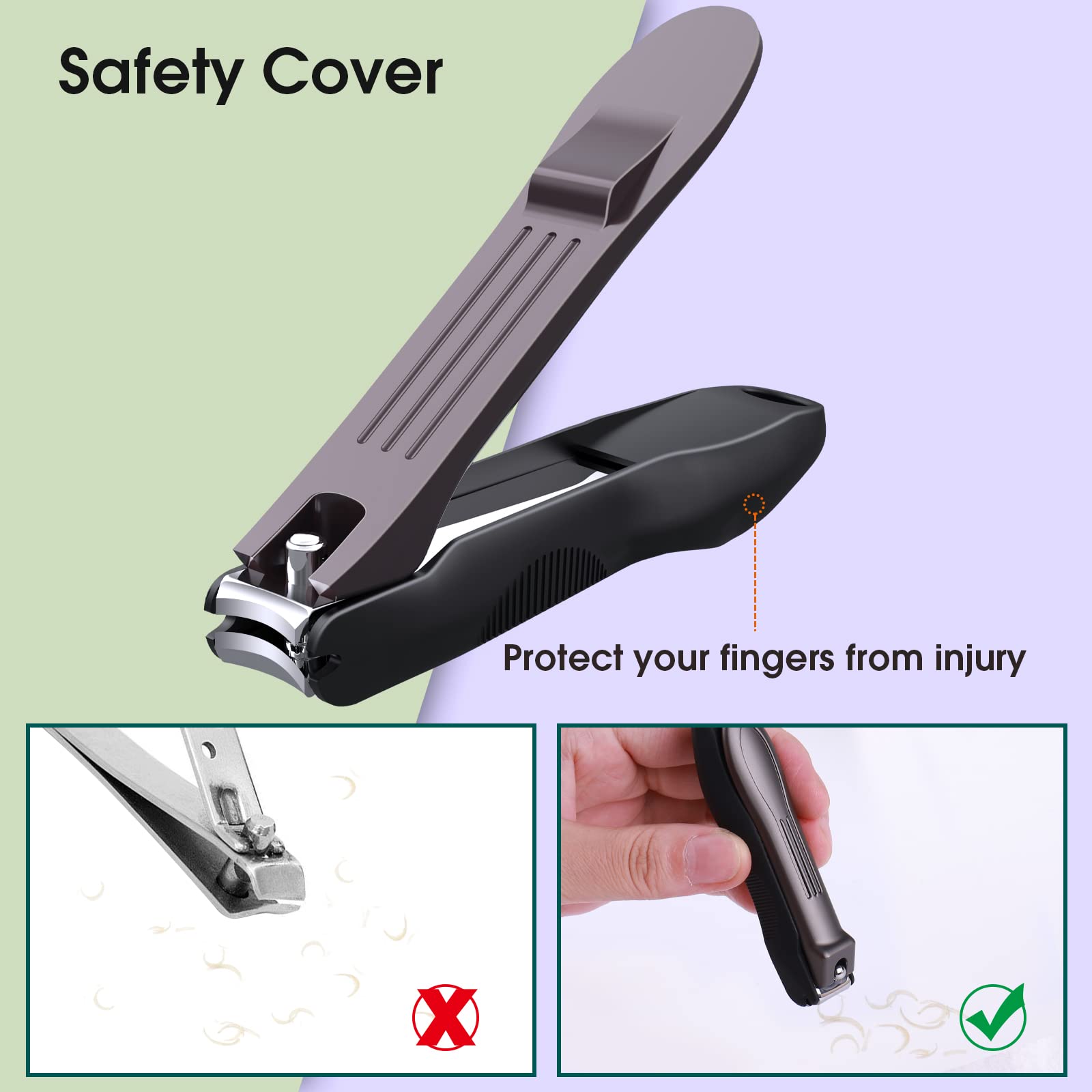 GLAMFIELDS Nail Clippers with No Splash Storage Box, Large Fingernail Toenail Clipper Detachable Easy Clean Nail Cutter Trimmer with Nail Files for Men & Women, Leather Case Packed(Black -1Pack) - Image 4