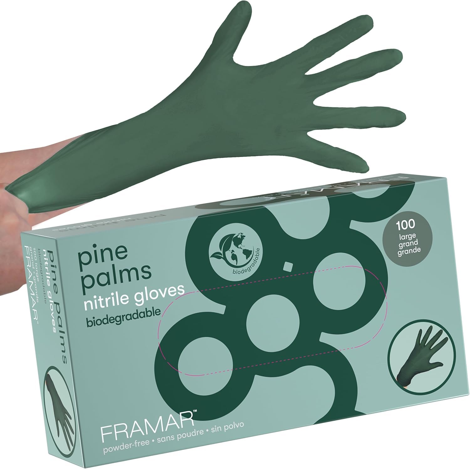 FRAMAR Green Nitrile Gloves Large – Biodegradable Disposable Non Latex Gloves Large, Latex Free Green Gloves Women, Tattoo Gloves 100