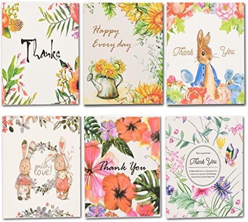 Coland Thank You Cards Floral Flower Thank You Notes for Wedding, Birthdays, Business, Anniversary, Baby Shower, Bridal Shower - Greeting Cards 48 Assorted (6 Designs, 8 of each), 4 x 6 inch