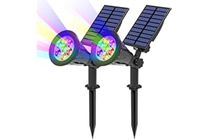 T-SUN Solar Spotlights, Color Changing 7 LED Waterproof Solar Garden Lights, Auto ON/OFF Adjustable Landscape Spot Lights, 2-IN-1 Solar Wall lights for Patio, Yard, Garden, Driveway, Pool Area(2 Pack)