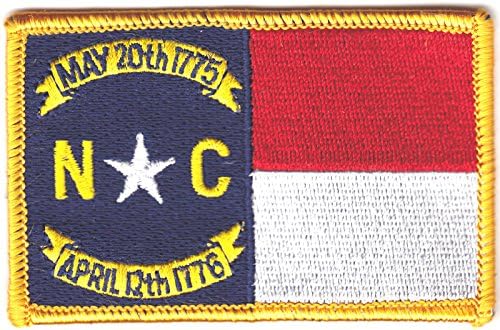NORTH CAROLINA STATE FLAG w/GOLD BORDER/Iron On Embroidered Patch/N.C. STATE