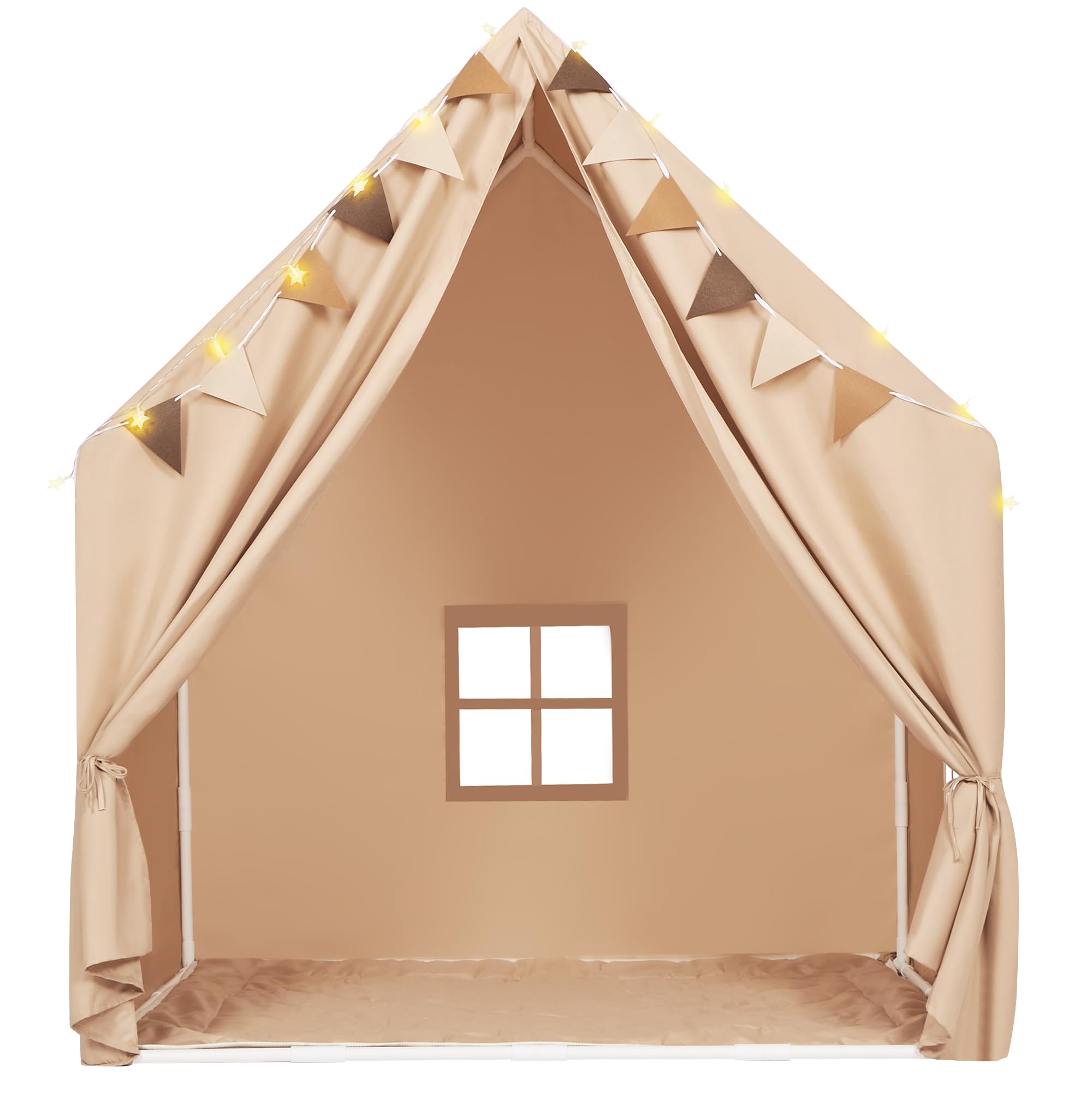 Kids Play Tent with Padded Mat & Star LED Lights for Ages 4-8-10 Year Old Girls Boys, Large Cute Indoor Play Room House Tent for Toddler Children
