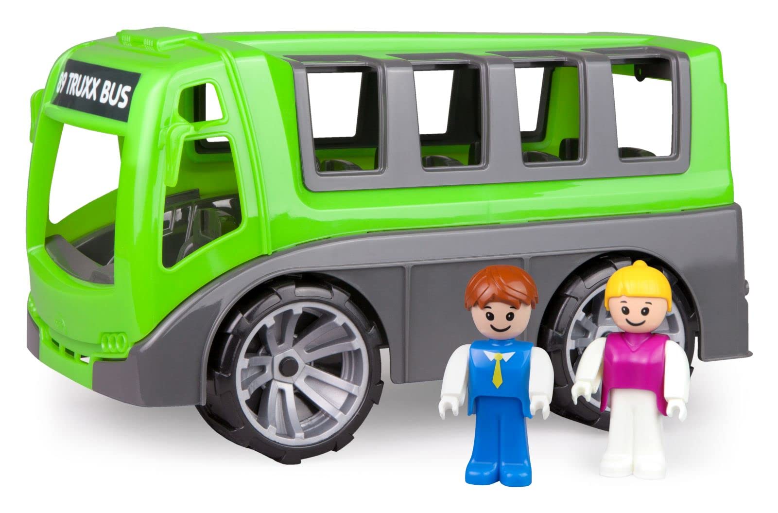Lena TRUXX 04454 – Truxx Bus Play Vehicle, Approximately 27 cm, Robust Coach and 2 Fully Mobile Play Figures for Children from 2 Years, Green/Grey