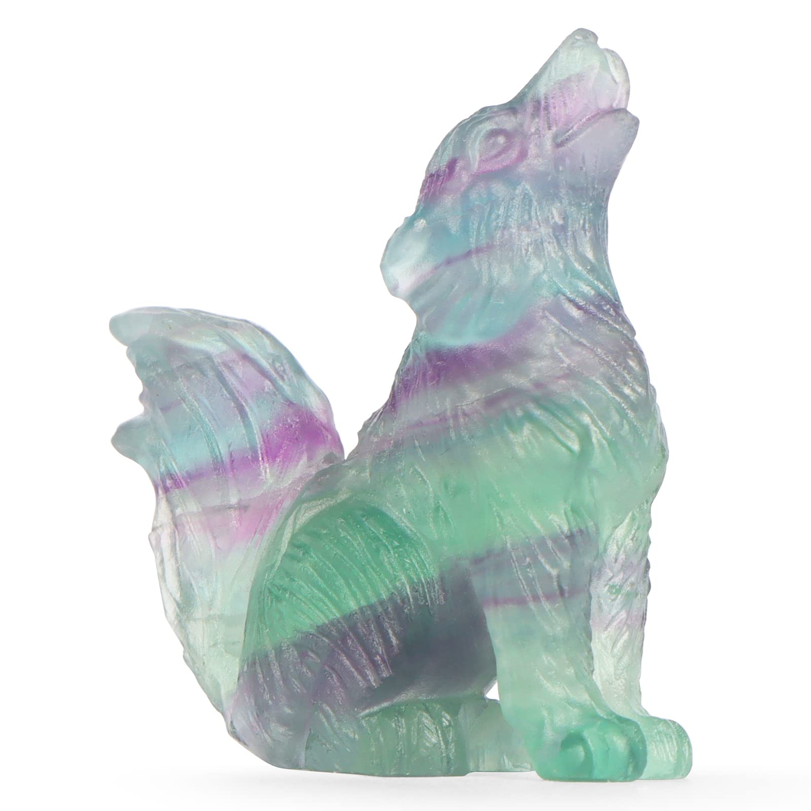 Artistone Rainbow Fluorite Crystal Tail Wolf Statue Healing Stone 2 Inch Gemstone Animals Wolf Carved Sculpture Ornaments Art Gifts Home Decor