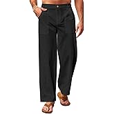 Runcati Mens Casual Cotton Pants Loose Fit Lightweight Elastic Waist Pants Baggy Wide Leg Summer Beach Yoga Linen Trousers