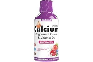 Bluebonnet Nutrition Liquid Calcium Citrate, Magnesium, Vitamin D3, Bone Health, Gluten Free, Soy Free, Milk Free, Kosher, 16 fl oz, 32 Servings, Mixed Berry Flavor