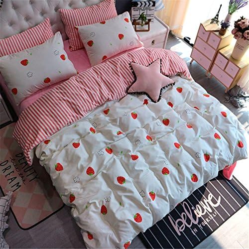 800T Thicken Crystal Velvet Duvet Cover Set Without Comforter Double Side Design Floral Stylepink with strawberry^^^pink^^^fullqueen fitted sheet