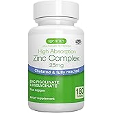 Igennus Clean Chelated Zinc 25mg with Copper, Picolinate & Bisglycinate, High Absorption Complex, Supplement for Women & Men, Lab Verified, Non-GMO, Immune Support & Skin, 180 Tablets 6 Month Supply