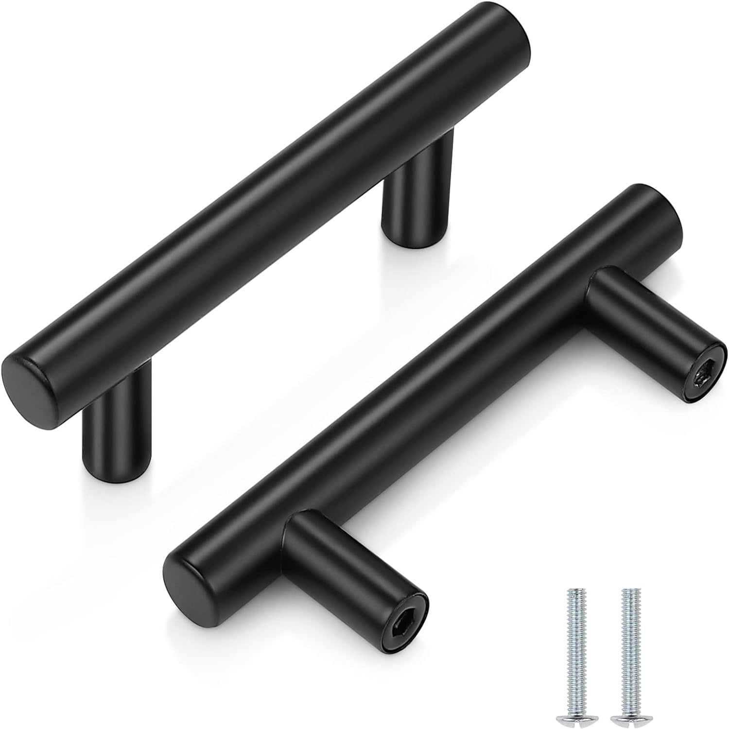 5 Pack Kitchen Cupboard Handles Stainless Steel Kitchen Door Handles Brushed Cabinet Handles Wardrobe Drawer (5 Pack Black, Hole Centre 64mm)