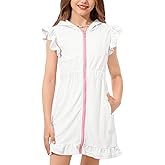 BesserBay Girls Flutter Sleeve Swim Coverups Ruffle Zip Up with Hood Terry Cloth Swimsuit Cover Up Elastic Waist Quick Dry with Pockets 11-12 Years