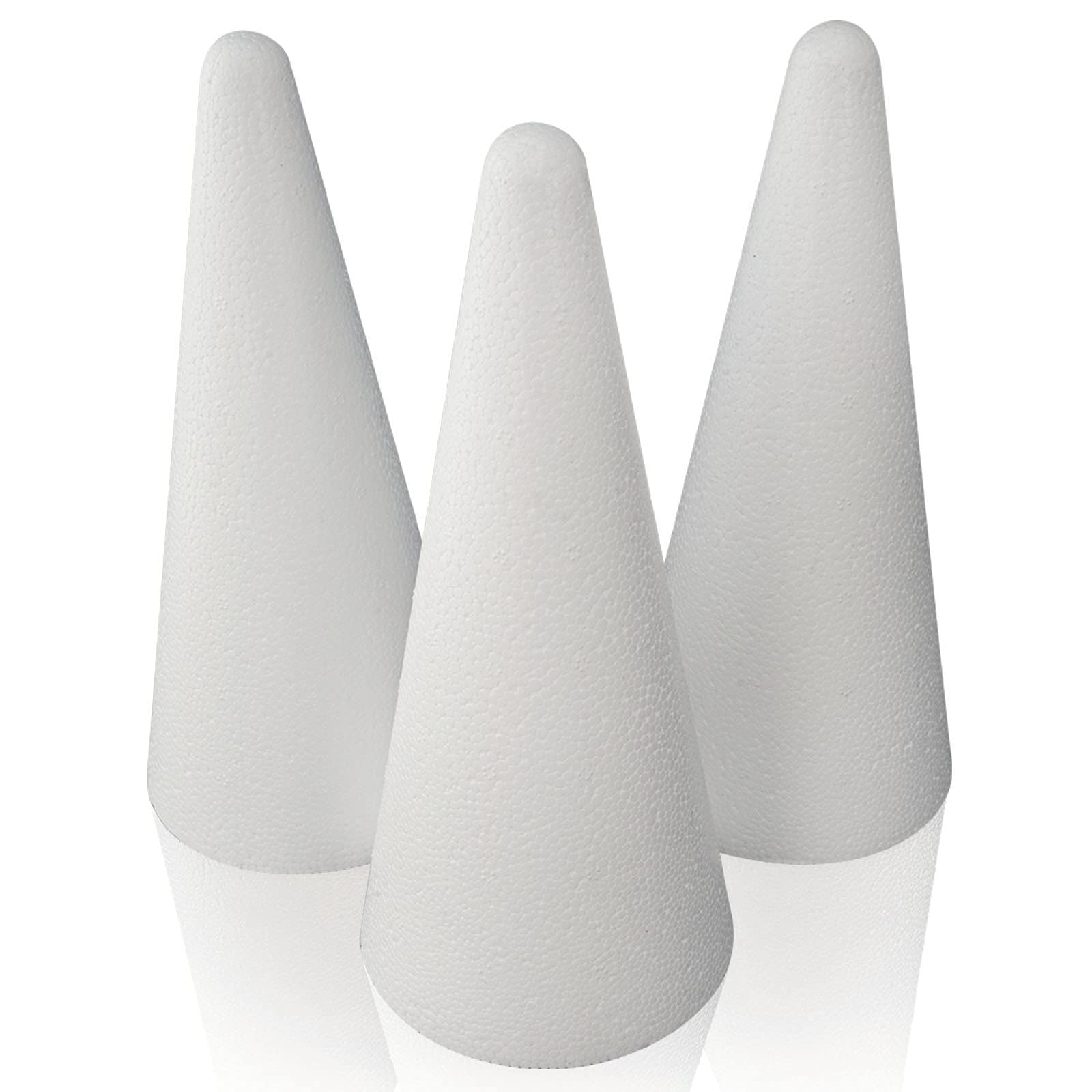 MCE-Commerce A32093 Styrofoam Cones Diameter 9 cm Height 20 cm Pack of 3 White