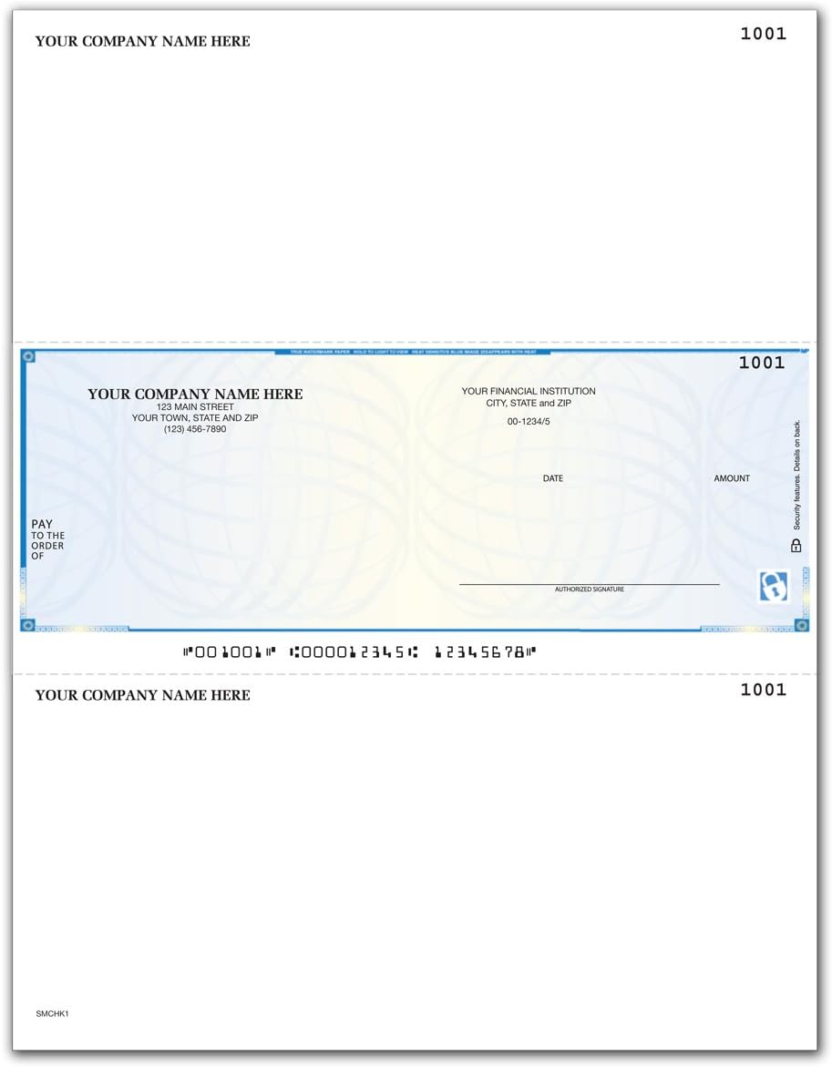 CheckSimple Laser Business Checks, Middle Format for MAS & Businessworks Software (100 Qty) - Custom : Office Products