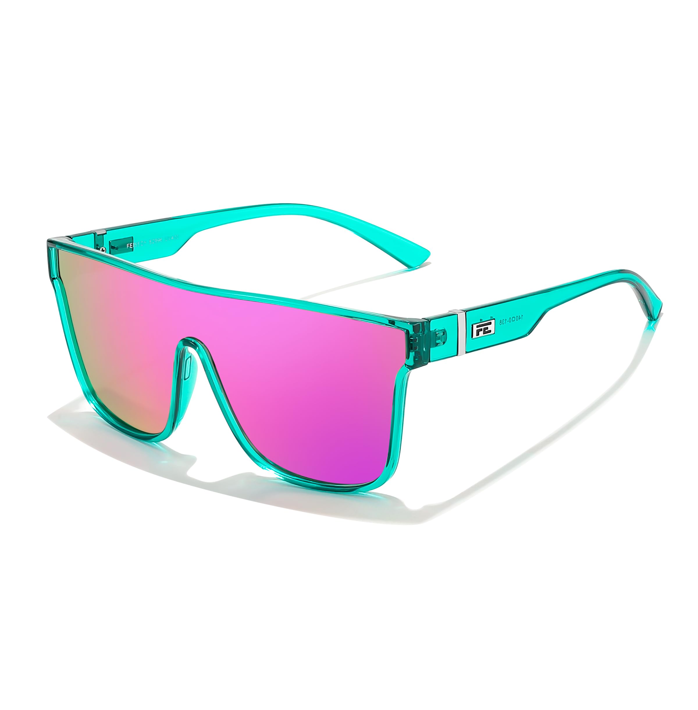 Photo 1 of FEISEDY Sunglasses for Women Men, Fashion Mirrored Single Lens, Driving Beach Sunnies UV400 Shades B2996 Mint/Purple