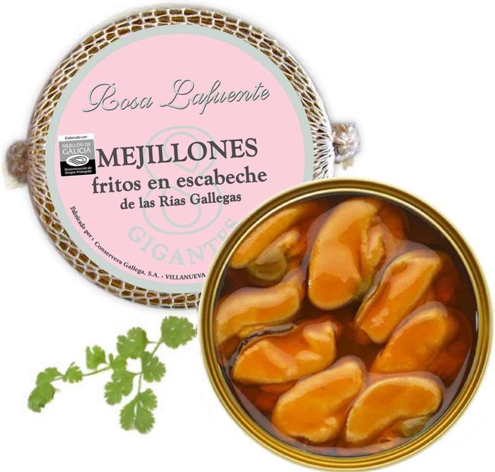 Mussels in Pickled Sauce "Rosa Lafuente" - Giant Mussels (8 pcs) - Seafood from Galicia, Spain - Traditional Elaboration - 100% Natural and Handmade