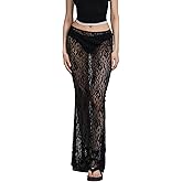 Women Lace Long Skirt Satin High Waist A-line Midi Skirt Y2K Summer Elegant Beach Party Maxi Skirts