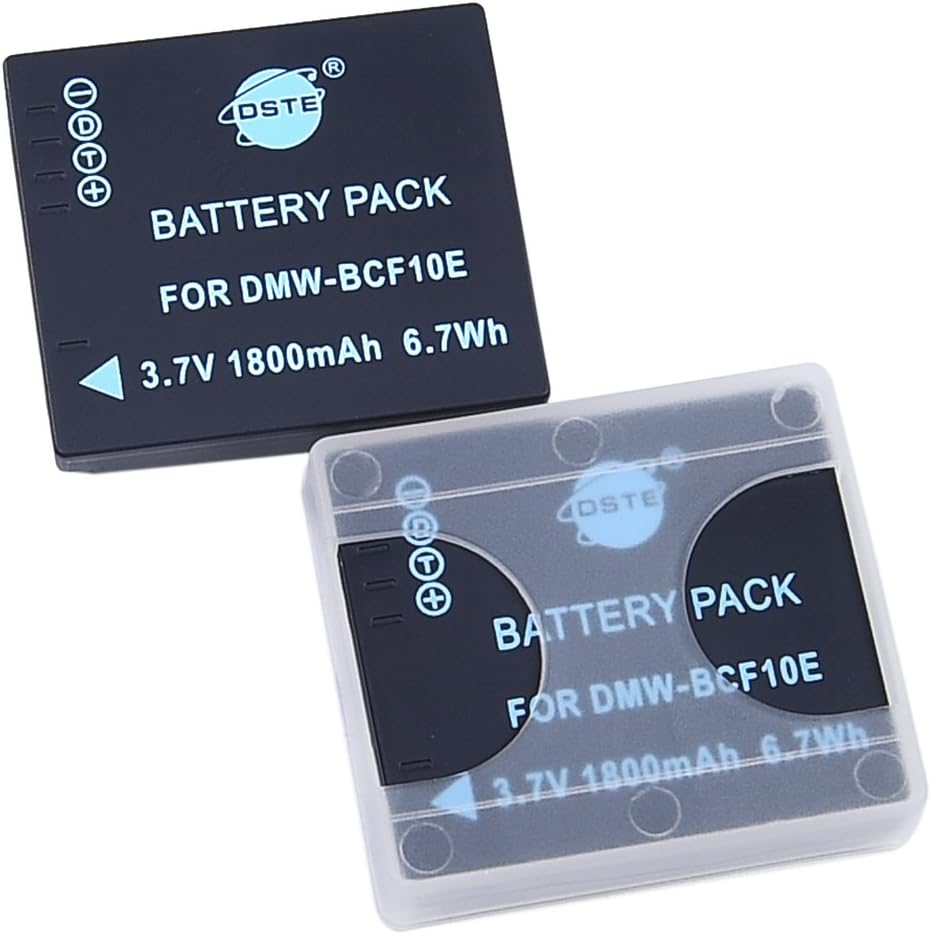 DSTE 2x DMW-BCF10E Rechargeable Li-ion Battery Compatible for Panasonic Lumix DMC-F2 DMC-F3 DMC-FH20 DMC-FH22 DMC-FH3 DMC-FT1 DMC-FT3 DMC-FS6 DMC-FS4 Camera as Panasonic DMW-BCF10PP CGA-S/106B