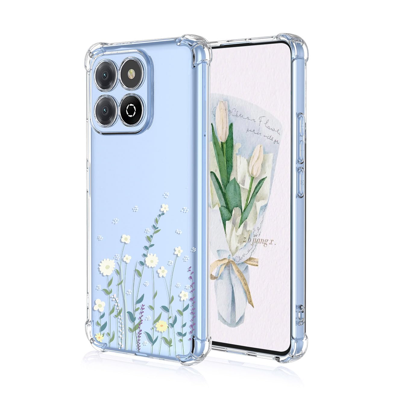 YUEQIAN Case for Honor X6b, Fashion Flower Cartoon Pattern Clear Cover, Ultra Thin Soft TPU Silicone Bumper Shockproof Boy Girl Transparent Cover (Wildflower)