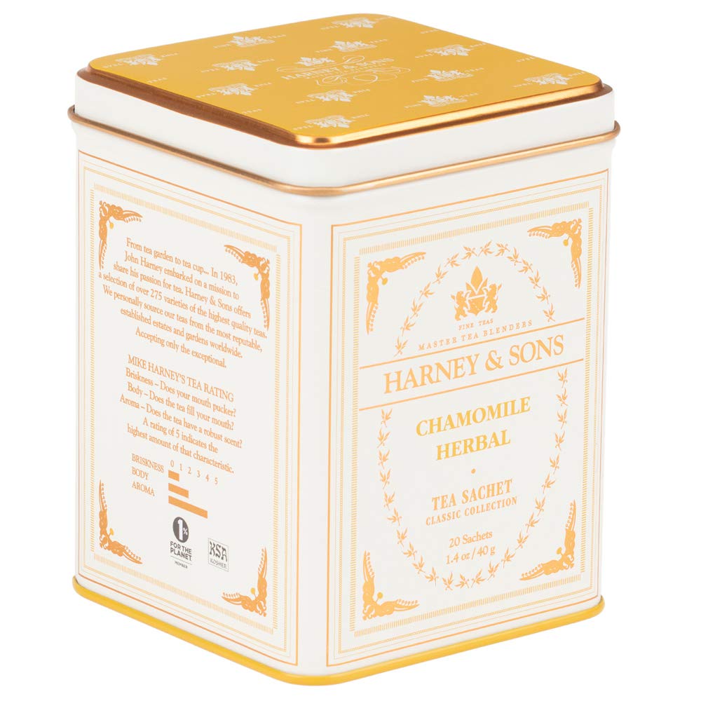 Harney & Sons Chamomile Herbal Tea, Classic Tin, 20 Sachets, white : Harney And Sons Tea : Grocery & Gourmet Food