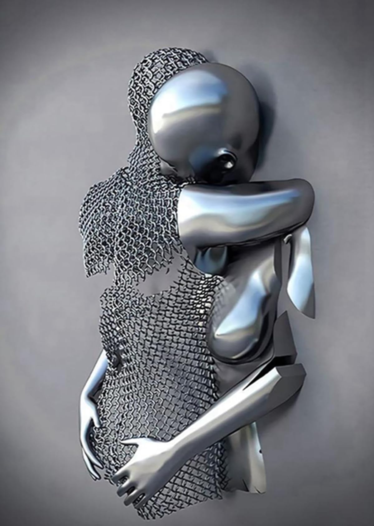 MKHFUW 3D Metal Figure Statue Art Canvas Painting Romantic Abstract Posters and Prints Lovers Sculpture Poster Love Heart Kiss Pictures - Without Frame (Figure-04, 1 Pieces - 50 x 70 cm)