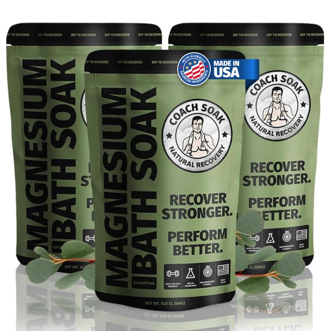 Coach Soak Recovery Bath Soak - Alternative to Epsom Salt Bath Soak - Fast-Absorbing Pure Magnesium Flakes & Dead Sea Salt with 21 Minerals, Bath Salts & Essential Oils - 9 lb, Eucalyptus Image