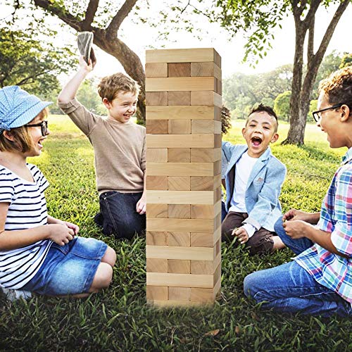 Giant Tumbling Timbers, Gentle Monster Wooden Toppling Tower, Classic Outdoor Games Stacking Toys for Adult Kids Family, Jumbo Hardwood Blocks Lawn Games 56Pcs 5 Feet