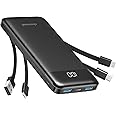 Charmast Power Bank with Built in Cables, 10000mAh USB C Battery Pack 6 Outputs 2 Inputs with LED Display Type C Powerbank Po