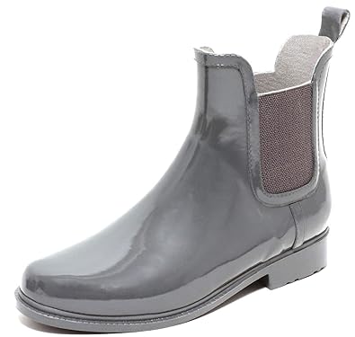 Zapato Chelsea Damen Regenstiefelette Gummistiefelette Ankle Rain Boot Hellgrau Stretch mit edlem Fischgrät Design Gr. 38-41