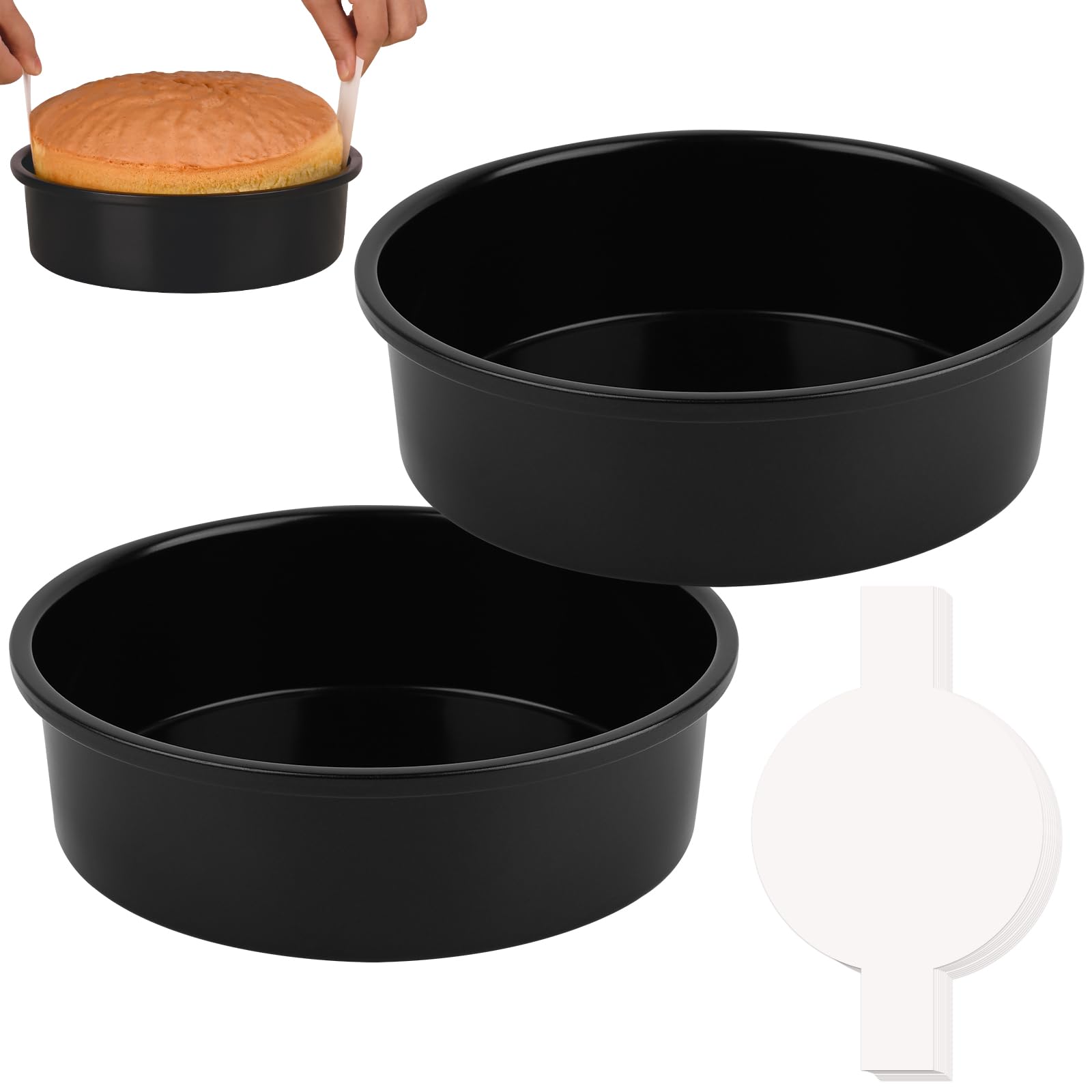 Photo 1 of HUAKENER 10 Inch Cake Pan - Set of 2 Round Cake Pans with 70 Pieces Parchment Paper, Non-stick Cake Baking Pans, Dishwasher Safe