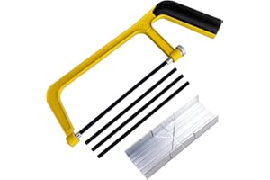WONGLEA Mini Metal Miter Box and Saw Set, 6 Inch Extra Fine Cut Hand Saw, 5.3 Inch Small Aluminum Miter Box with 3 Hacksaw Replacement Blades for Crafts, Hobby Projects, Cutting Wood, Soft Metal