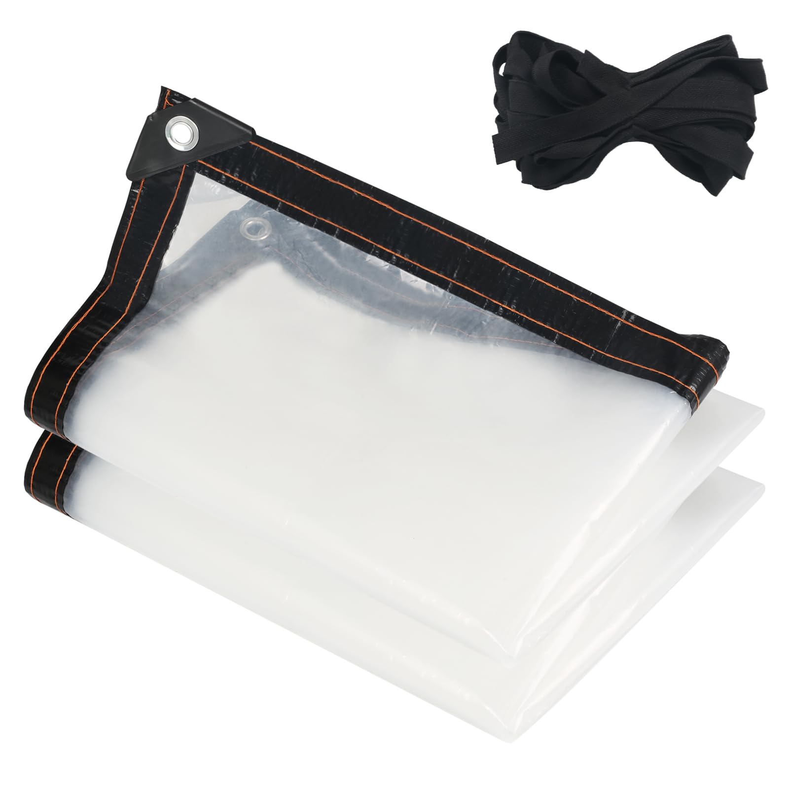 KJLEEN 2m x4m Clear Tarpaulin Waterproof Heavy Duty Large Transparent Tarpaulin Clear Plastic Sheet Cover with Eyelets & Rope for Garden Furniture Camping Greenhouse Shed Hutch Chicken Run Cover