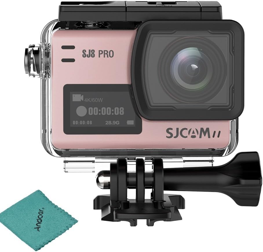SJCAM SJ8 PRO Action Camera 4K/60FPS WiFi Sports Cam 2.3 Inch Touch Screen with 170° Wide Angle Lens EIS 8X Digital Zoom Waterproof Camera Black + Andoer Cleaning Cloth