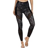 CSTOWN Women's High Waist Yoga Pants with Side Pockets Stretchy Mesh Insert Workout Leggings Tummy Control Yoga Tights