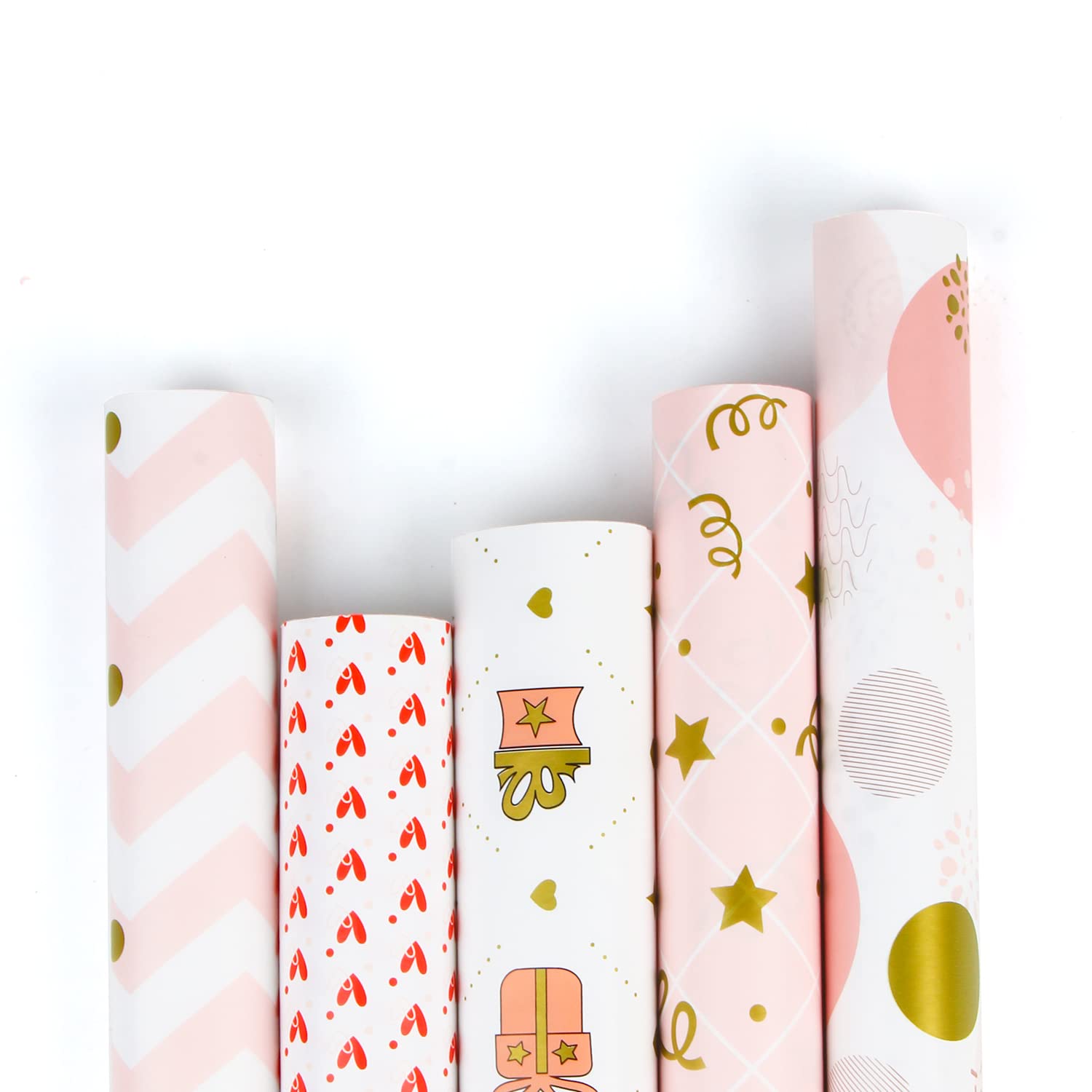 DERAYEE 5 Rolls Gift Wrapping Paper, Recycled Wrapping Paper Happy Birthday Wrapping paper for Baby shower Birthday Wedding Valentine's Day