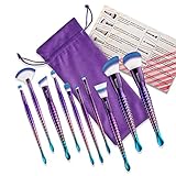 Terresa Mermaid Makeup Brushes Set, Face Foundation Blush Contour Fan Brush for Liquid Powder Makeup, Eyebrow Eyeshadow Lip Brush, Gradient Handle, Soft Dense Synthetic Bristle, 10pcs