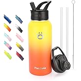 Pandaria 32oz Insulated Water Bottle Stainless Steel, Leak Proof Water Bottle with 2 Starws, 2 Lids and 1 Cleaning Brush (Autumn, 32 Ounces)
