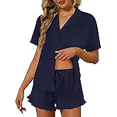 Ekouaer Pajamas Set for Women Short Sleeve Sleepwear Button Down Pjs Lounge Sets Soft Nightwear
