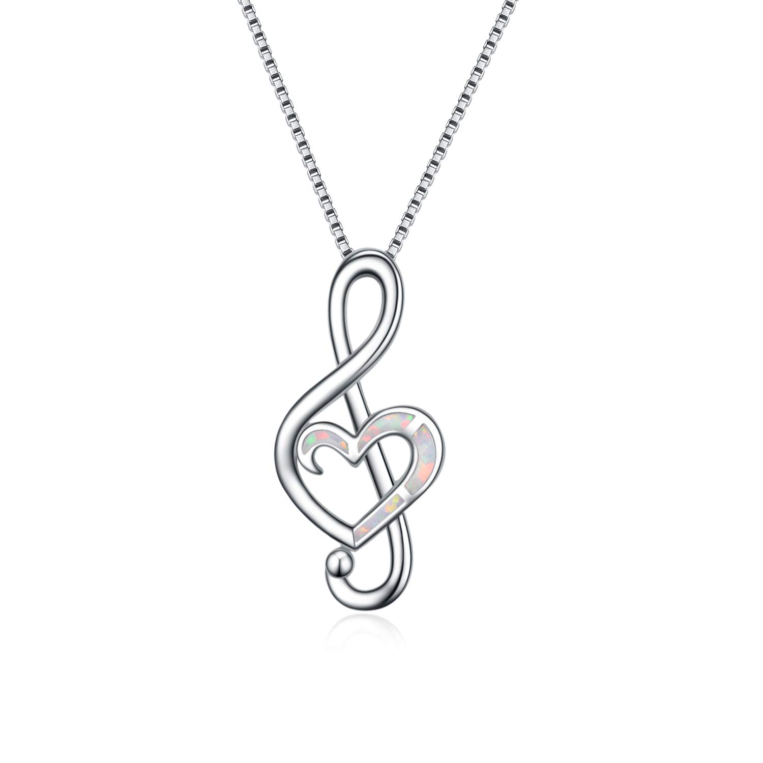 WINNICACA Music Note Necklace Sterling Silver Created White Fire Opal Dance Lover Pendant Necklaces for Women Girls Gifts Jewellery