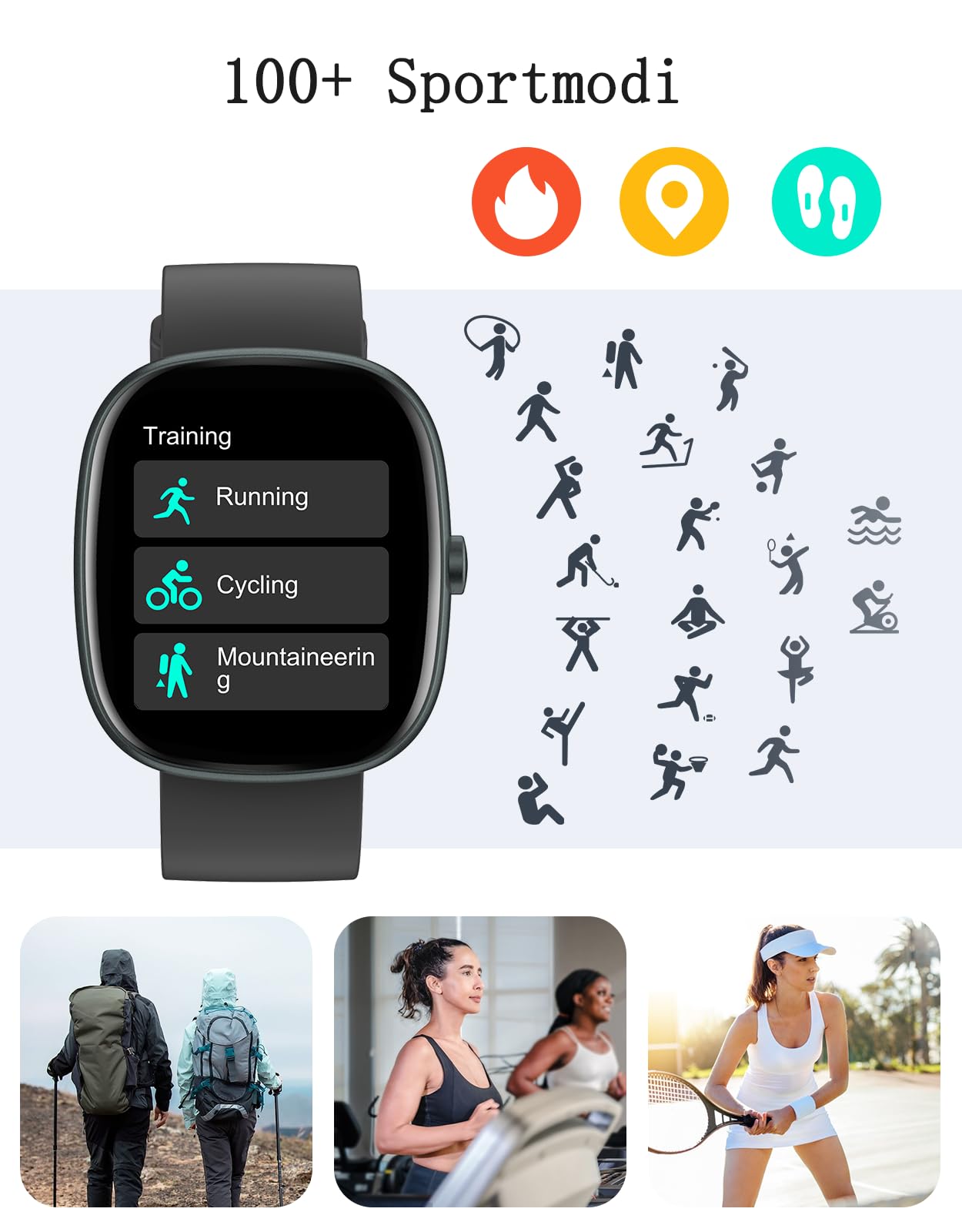 Smartwatch Damen Herren mit Telefonfunktion,1.85" HD Screen Fitnessuhr 3
